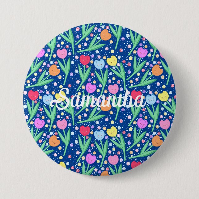 Colorful Tulip Flowers Button (Front)