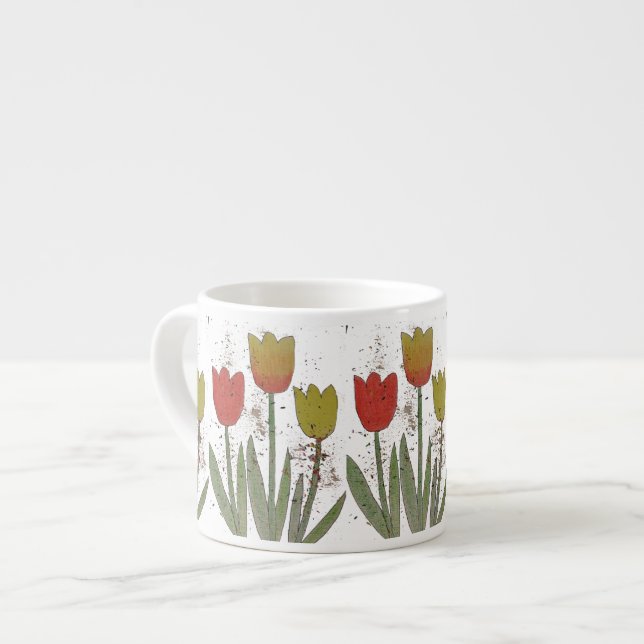 Colorful tulip flowers ceramic espresso mug (Front Left)