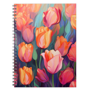 Colorful Tulip Flowers Floral Art Pattern Notebook