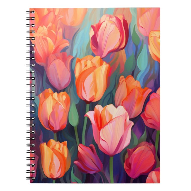 Colorful Tulip Flowers Floral Art Pattern Notebook (Front)