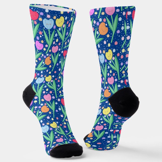 Colorful Tulip Flowers Socks (Angled)