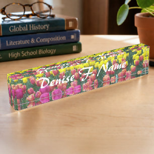 Colorful Tulip Garden Personalized Floral Desk Name Plate