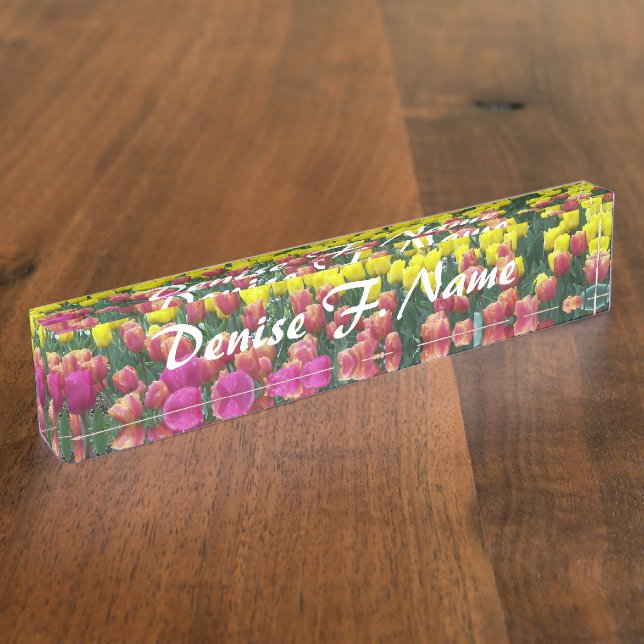Colorful Tulip Garden Personalized Floral Desk Name Plate (Side)
