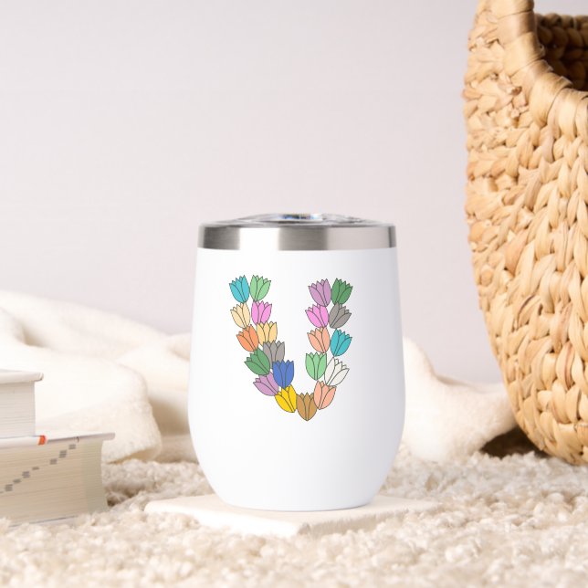 Colorful Tulip Lettered “V” Thermal Wine Tumbler (Living Room (Rotated))