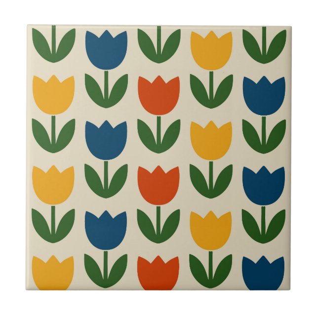 Colorful Tulip Pattern Ceramic Tile (Front)