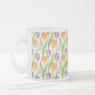 Colorful Tulip Pattern Frosted Glass Coffee Mug
