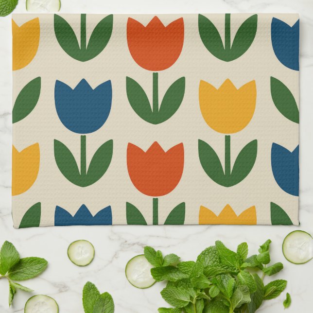 Colorful Tulip Pattern Kitchen Towel (Folded)