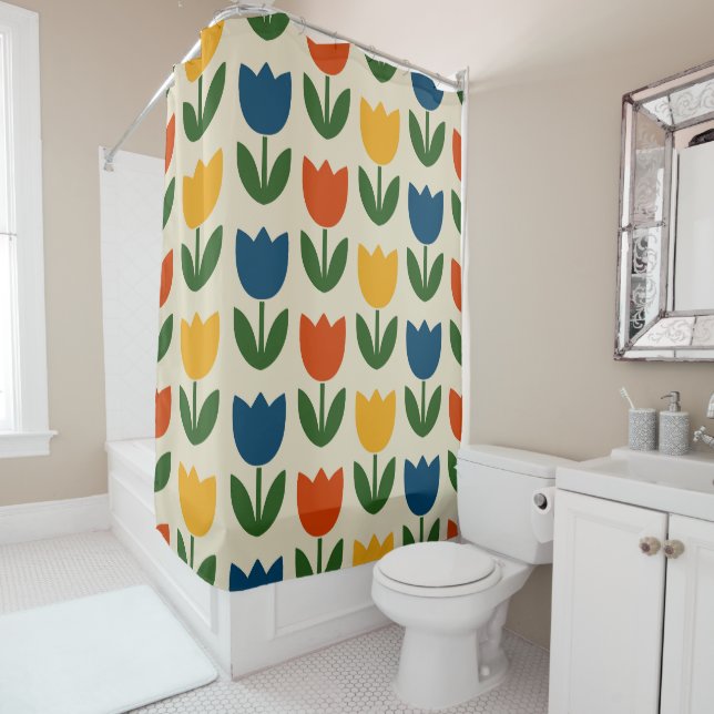 Colorful Tulip Pattern Shower Curtain (In Situ)