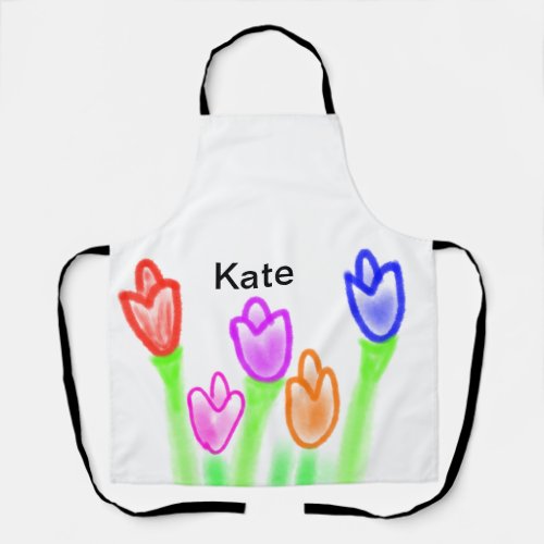 Colorful tulip watercolor add name text modern  apron