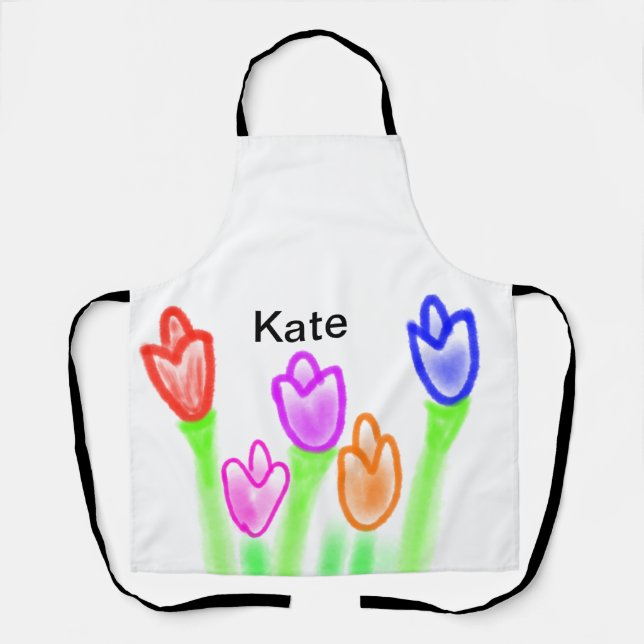 Colorful tulip watercolor add name text modern  apron (Front)