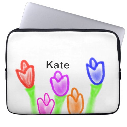 Colorful tulip watercolor add name text modern   laptop sleeve