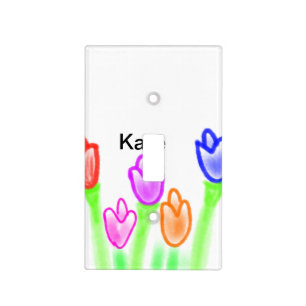 Colorful tulip watercolor add name text modern light switch cover