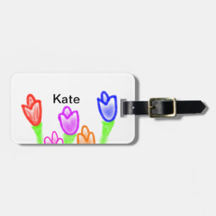 Colorful tulip watercolor add name text modern   luggage tag