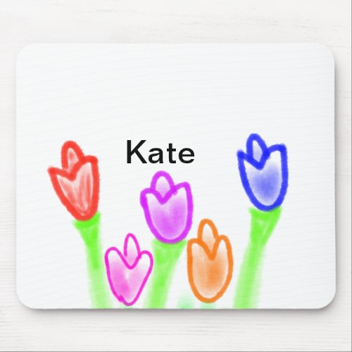 Colorful tulip watercolor add name text modern mouse pad