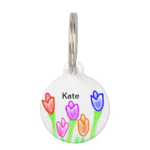 Colorful tulip watercolor add name text modern pet ID tag