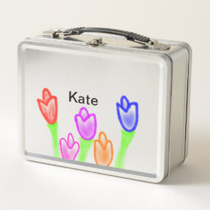 Colorful tulip watercolor add name text modern t metal lunch box