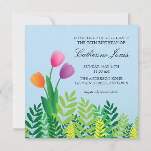 Colorful Tulips 70th Birthday Invitation