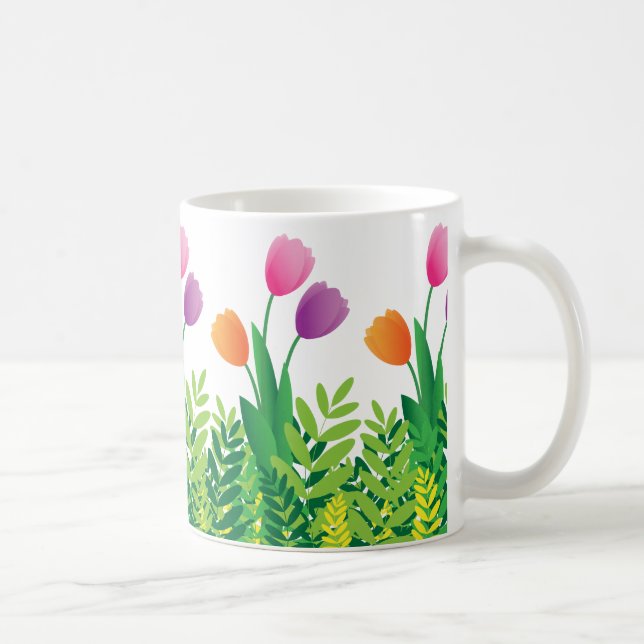 Colorful Tulips and Green Vegetation Coffee Mug (Right)