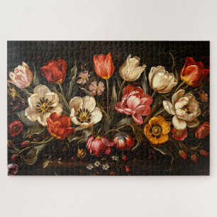 Colorful Tulips Botanical Oil Painting Jigsaw Puzzle