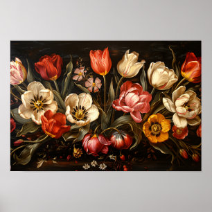 Colorful Tulips Botanical Oil Painting Poster