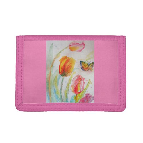 Colorful Tulips Butterfly Watercolor Art Wallet
