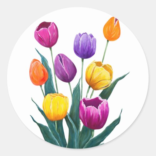 Colorful Tulips Classic Round Sticker