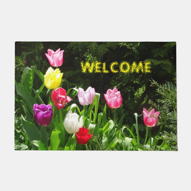 Colorful Tulips Cust. WELCOME Door Mat (Front)