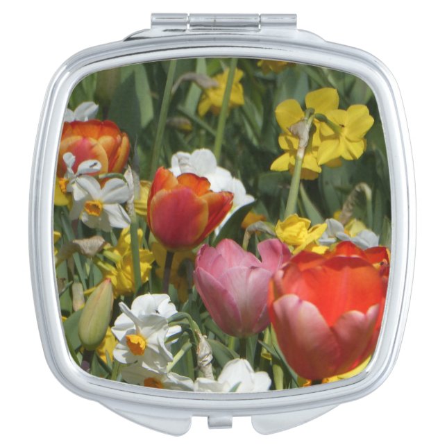 Colorful Tulips & Daffodils Flowers Compac Mirror (Front)