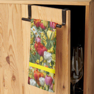 Colorful Tulips & Daffodils Flowers Kitchen Towel