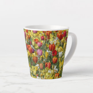 Colorful Tulips & Daffodils Flowers Latte Mug