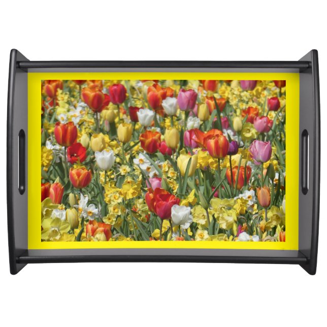 Colorful Tulips & Daffodils Flowers Serving Tray (Front)