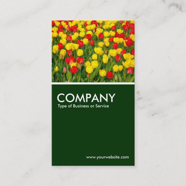 Colorful Tulips - Dark Green Business Card (Front)