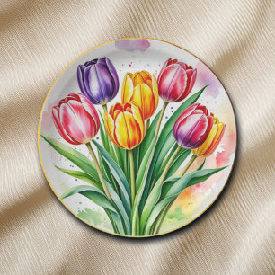 Colorful Tulips Elegant Paper Plates