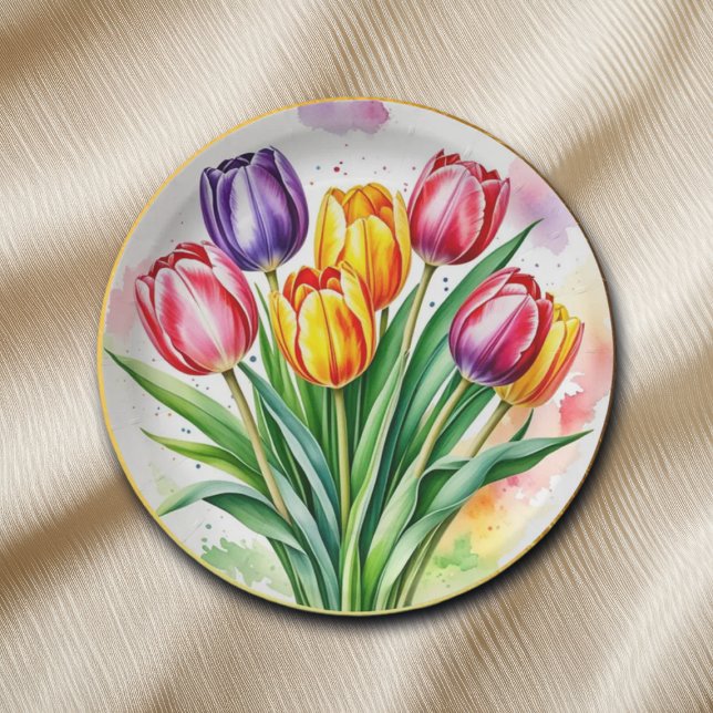 Colorful Tulips Elegant Paper Plates (Creator Uploaded)