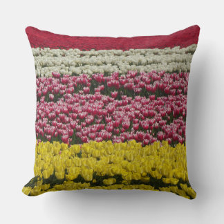 Colorful Tulips Field Rows Throw Pillow