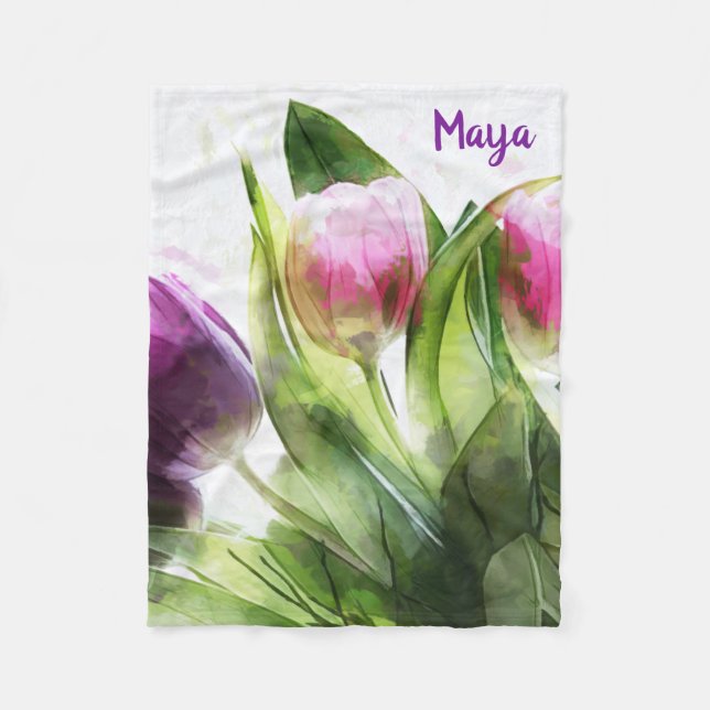 Colorful Tulips Fleece Blanket (Front)