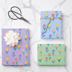 Colorful Tulips Floral Design Wrapping Paper Sheets