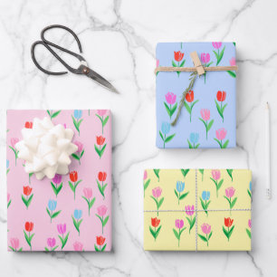 Colorful Tulips Floral Design Wrapping Paper Sheets