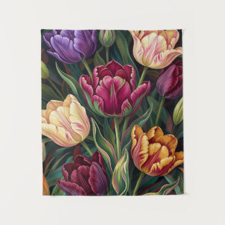 Colorful Tulips Floral Painting Tapestry