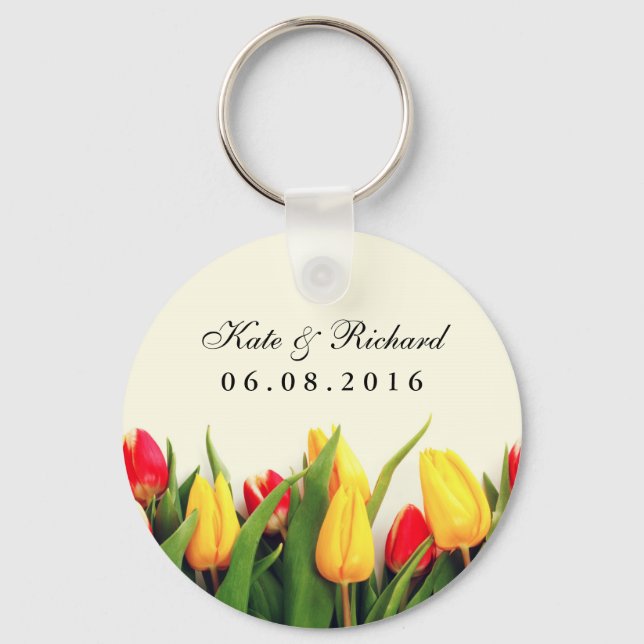 Colorful Tulips Floral Wedding Favor Keychain (Front)