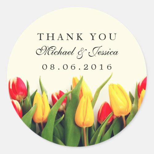 Colorful Tulips Floral Wedding Thank You Stickers