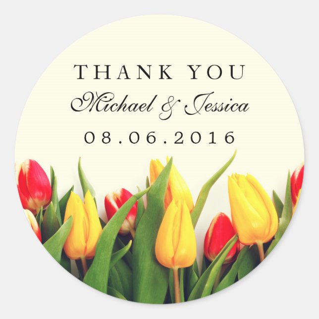 Colorful Tulips Floral Wedding Thank You Stickers (Front)