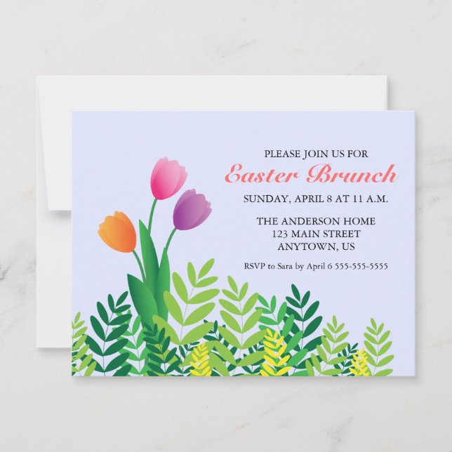 Colorful Tulips & Greenery Easter Brunch Invitation (Front)