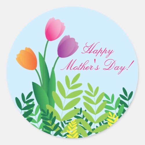 Colorful Tulips Happy Mothers Day Classic Round Sticker