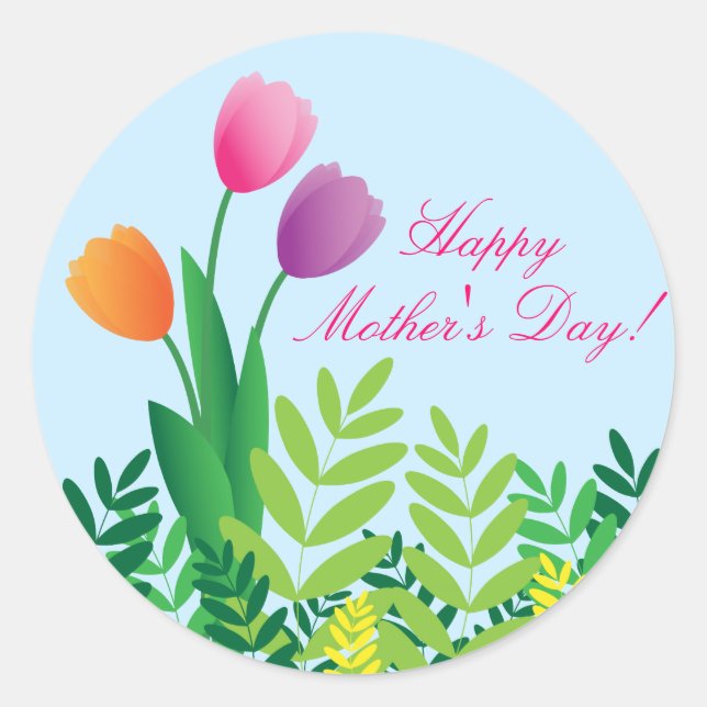 Colorful Tulips, Happy Mother's Day Classic Round Sticker (Front)