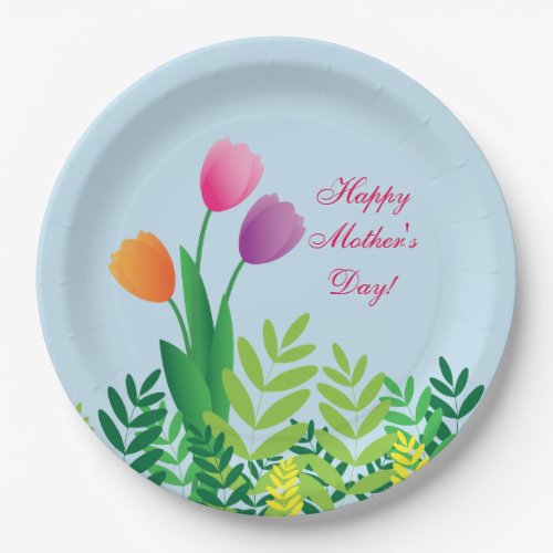 Colorful Tulips Happy Mothers Day Paper Plates