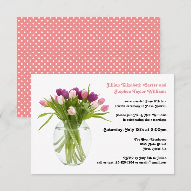 Colorful Tulips in Vase - 3x5 Wedding Announcement (Front/Back)