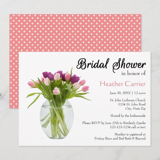 Colorful Tulips in Vase - Bridal Shower Invite (Front/Back)