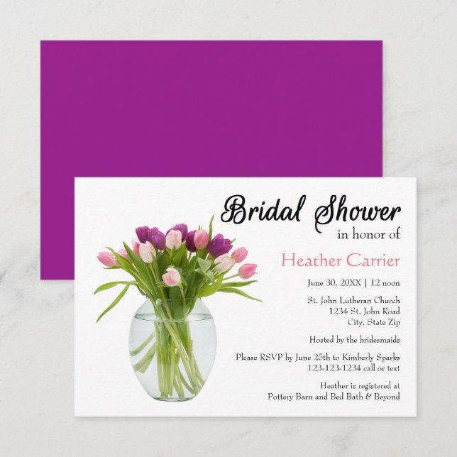Colorful Tulips in Vase  - Bridal Shower Invite (Front/Back)