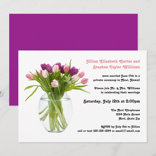 Colorful Tulips in Vase  - Wedding Announcement (Front/Back)